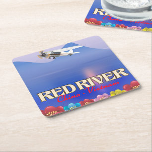 Red River Cambodia Vacation poster Square Paper Coaster