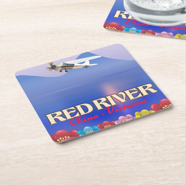 Red River Cambodia Vacation poster Square Paper Coaster (Angled)