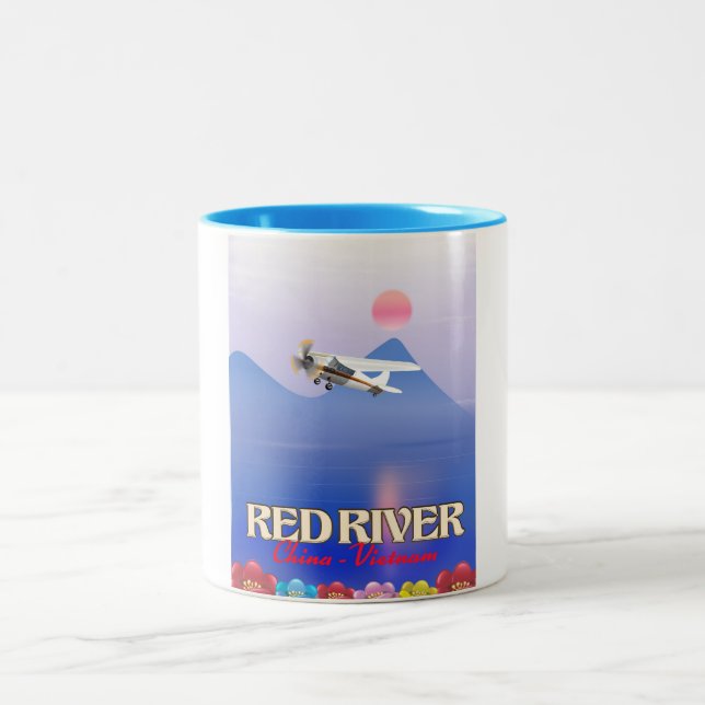 Red River Cambodia Vacation poster Two-Tone Coffee Mug (Center)