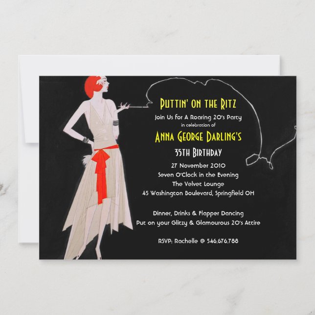 Red Roaring 20's - Flapper Party Invitations (Front)