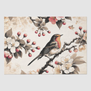 Red Robin and Cherry Blossom tree Bird Michigan Tissue Paper