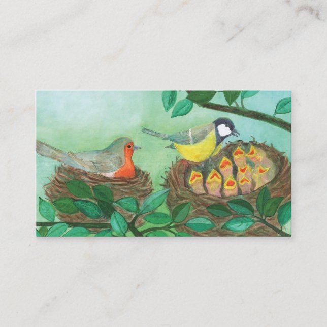 Red Robin and Great Tit Bird Nesting  Enclosure Card (Front)