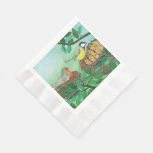 Red Robin and Great Tit Bird Nesting Napkin