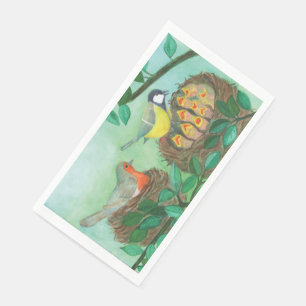 Red Robin and Great Tit Bird Nesting Napkin