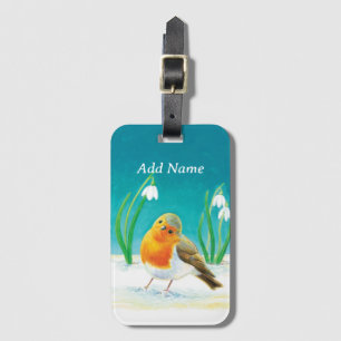 Red Robin and snowdrops Luggage Tag