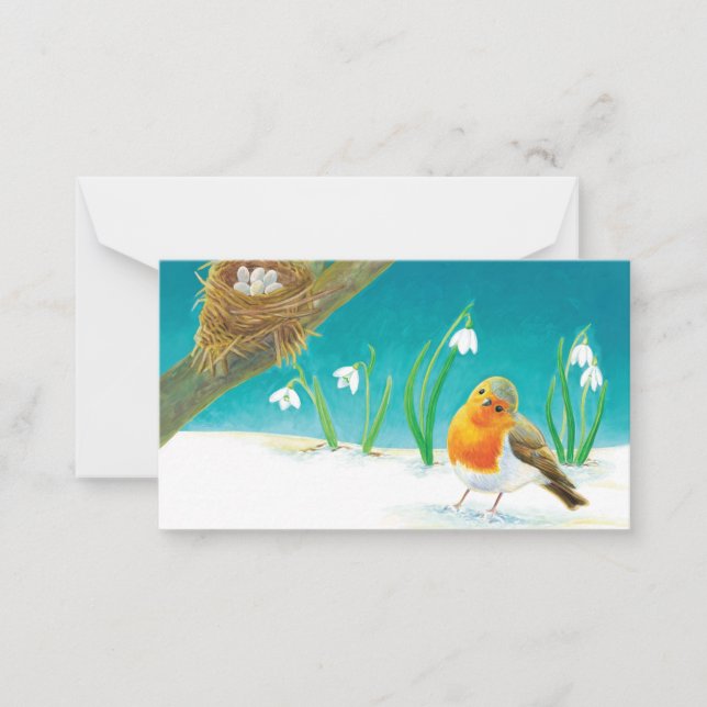 Red Robin Bird (Erithacus rubecula) & Snowdrops Card (Front)