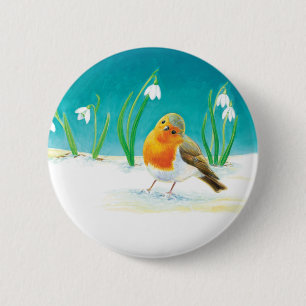 Red Robin Bird Illustration 6 Cm Round Badge