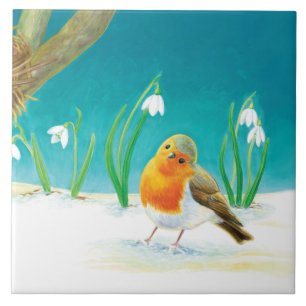 Red Robin Bird Illustration Ceramic Tile