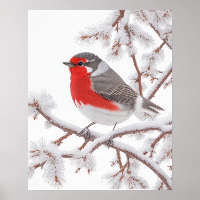 Red Robin Bird in Snow Poster (Front)
