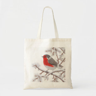 Red Robin Bird in Snow Tote Bag