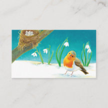 Red Robin Bird & Snowdrops Illustration 