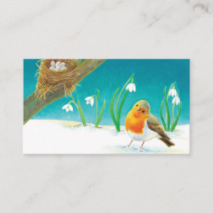 Red Robin Bird & Snowdrops Illustration Enclosure Card