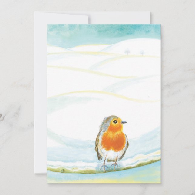 Red Robin Bird & Winter Illustration   Holiday Card (Front)