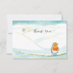 Red Robin Bird & Winter Landscape Illustration Thank You Card