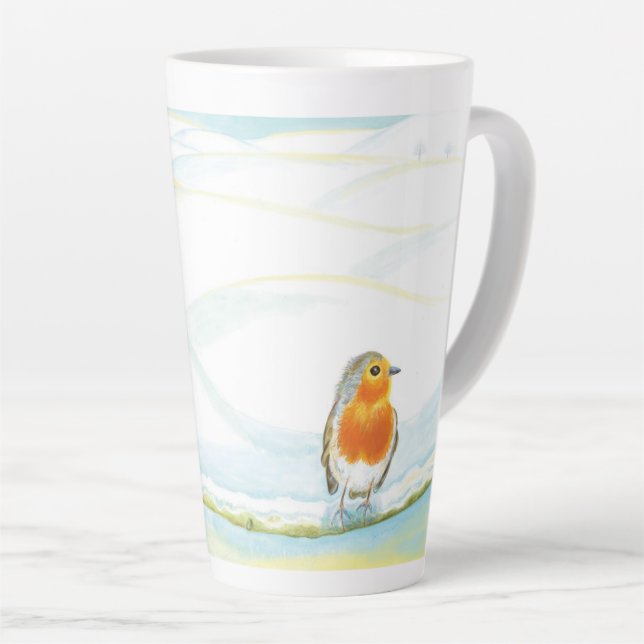Red Robin Bird & Winter Landscape  Latte Mug (Right Angle)