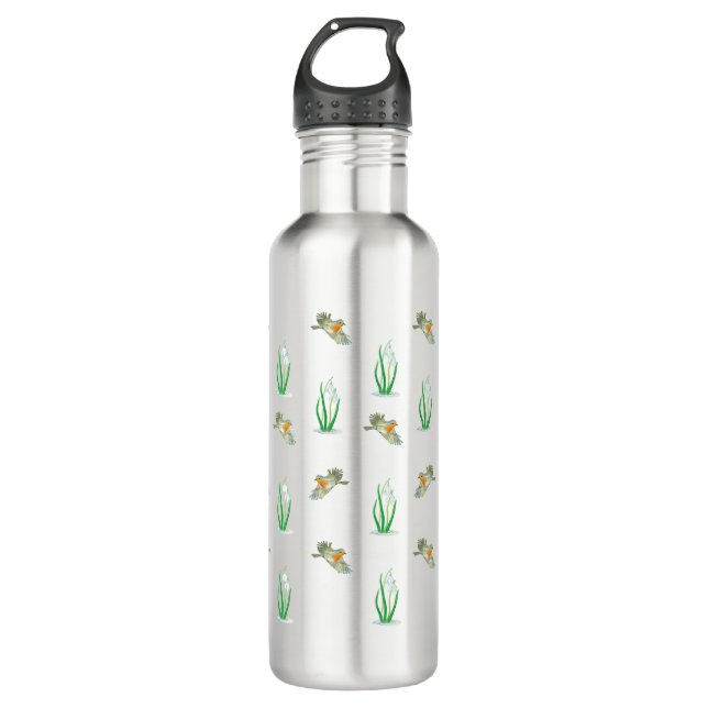 Red Robin Birds and Snowdrops spring pattern  710 Ml Water Bottle (Front)