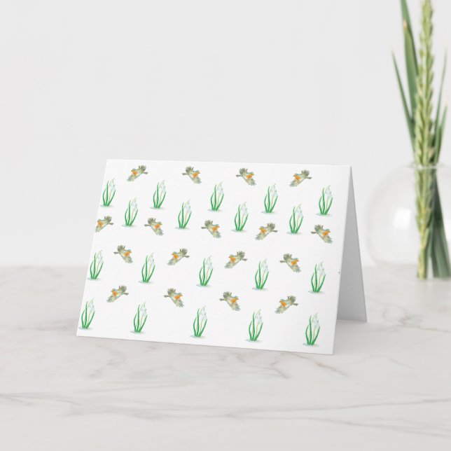 Red Robin Birds and Snowdrops spring pattern  Card (Front)