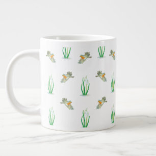 Red Robin Birds and Snowdrops spring pattern Large Coffee Mug