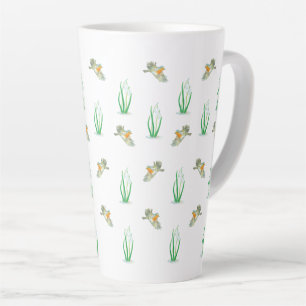 Red Robin Birds and Snowdrops spring pattern Latte Mug
