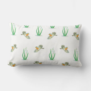 Red Robin Birds and Snowdrops spring pattern Lumbar Cushion