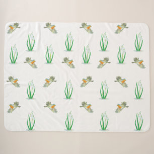 Red Robin Birds and Snowdrops spring pattern Sherpa Blanket