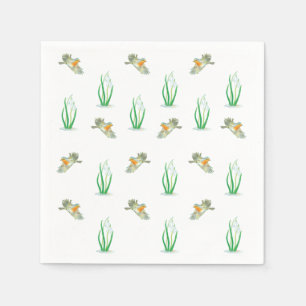 Red Robin Birds & Snowdrops Playful Spring Pattern Napkin