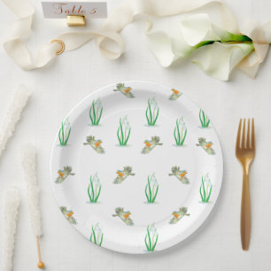 Red Robin Birds & Snowdrops Playful Spring Pattern Paper Plate