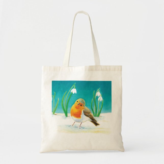 Red Robin (Erithacus rubecula) and Snowdrops  Tote Bag (Front)