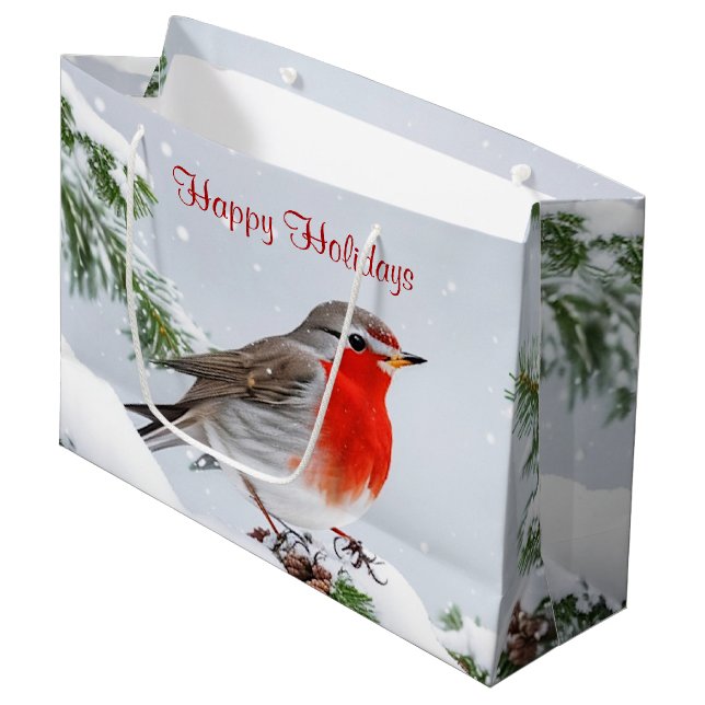 Red Robin Holiday Christmas Gift Bag (Front Angled)