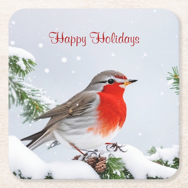 Red Robin Holiday Christmas Paper Coaster (Front)