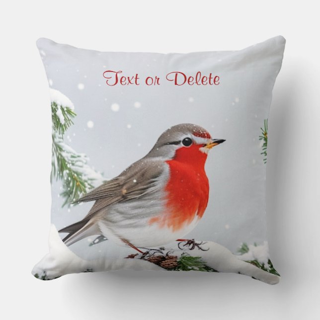Red Robin Holiday Christmas Throw Pillow (Front)