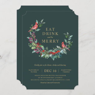 Red Robin Holiday Wreath Party Invitation