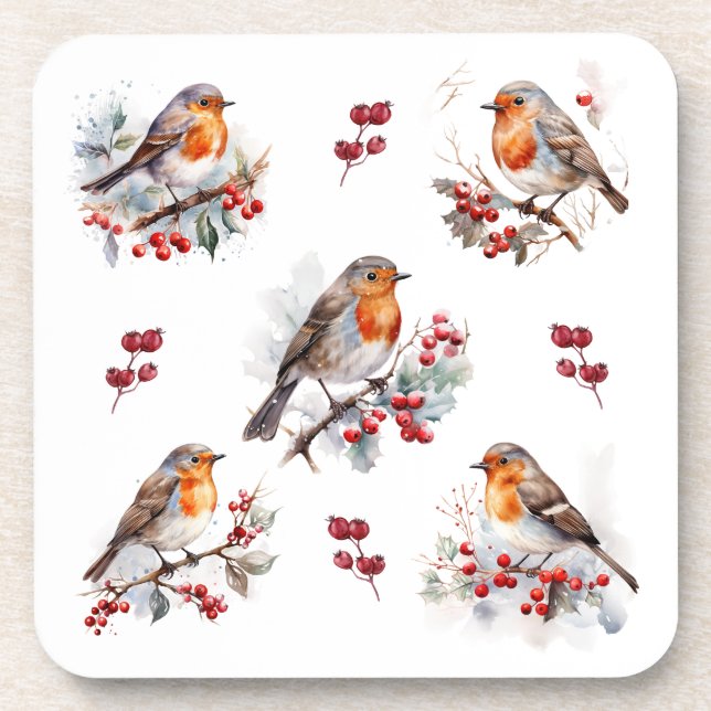 Red Robin Holly Christmas Coaster (Front)
