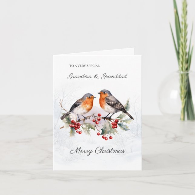 Red Robin Holly Grandparents Christmas Card (Front)