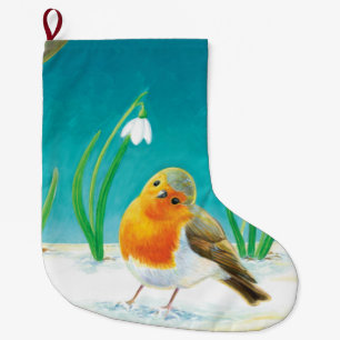 Red Robin Illustration Large Christmas Stocking