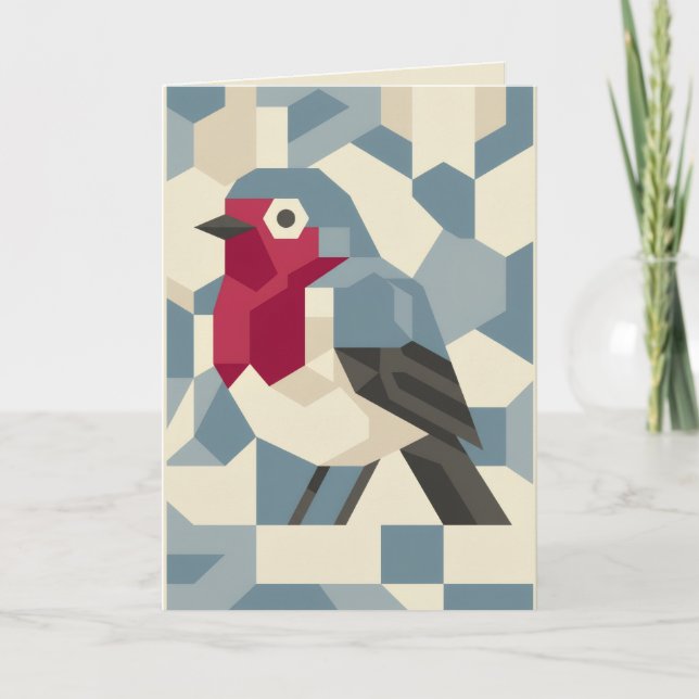 Red Robin in Vector Block Christmas Card (Front)