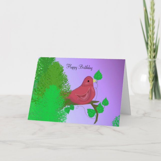 Red Robin on a Branch  Birthday Wishes Card (Front)