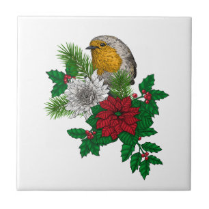 Red robin on Christhmas decoration Ceramic Tile