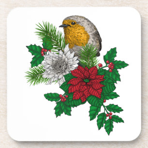 Red robin on Christhmas decoration Coaster