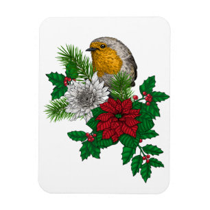 Red robin on Christhmas decoration Magnet
