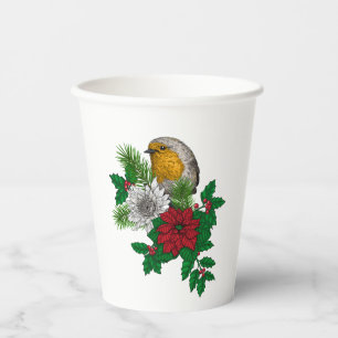 Red robin on Christhmas decoration Paper Cups