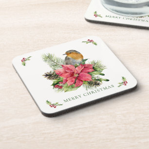 Red Robin Poinsettia Christmas  Coaster