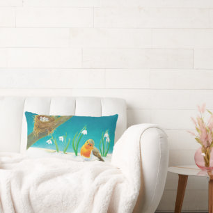 Red Robin Spring Snowdrops Lumbar Cushion