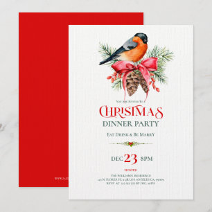 Red Robin with pinecones Christmas design Invitation