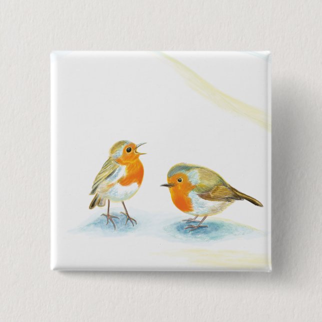 Red Robins in Winter  15 Cm Square Badge (Front)