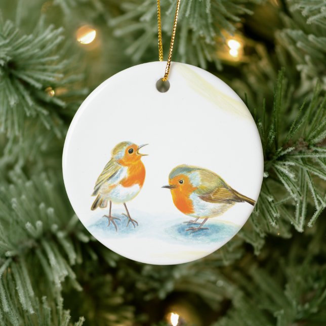 Red Robins in Winter  Ceramic Ornament (Tree)