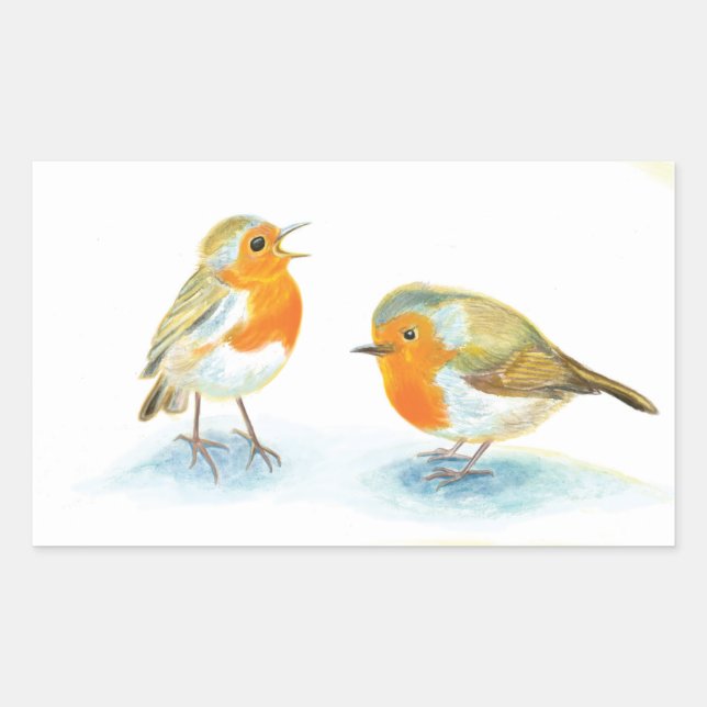 Red Robins in Winter   Rectangular Sticker (Front)