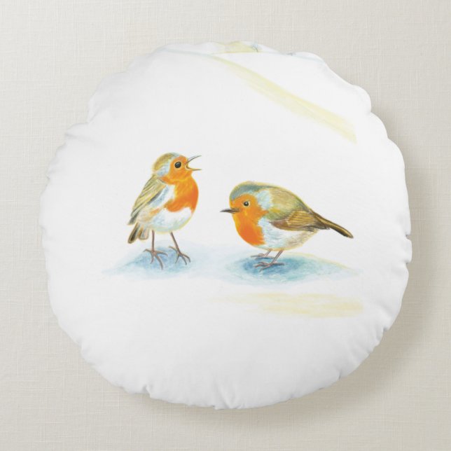 Red Robins in Winter  Round Cushion (Front)