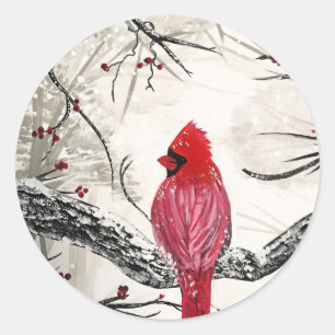 Red Robins Winter  Classic Round Sticker