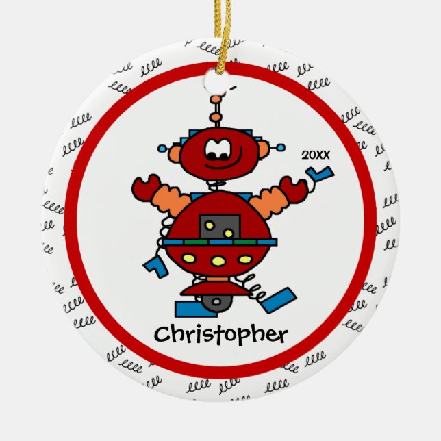Red Robot Personalised Boy Christmas Ornament (Front)